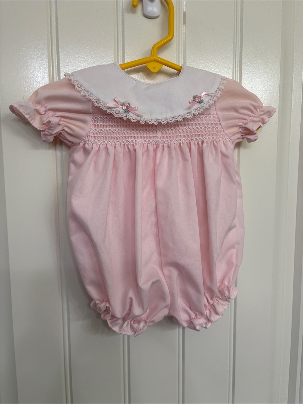 Vintage Alexis‎ Pink Smocked Cotton Bubble Romper with Peter Pan Collar